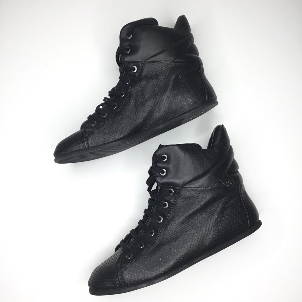 {Chanel} Leather Perforated Hi Top Sneaker Size 39 - Picture 5 of 15
